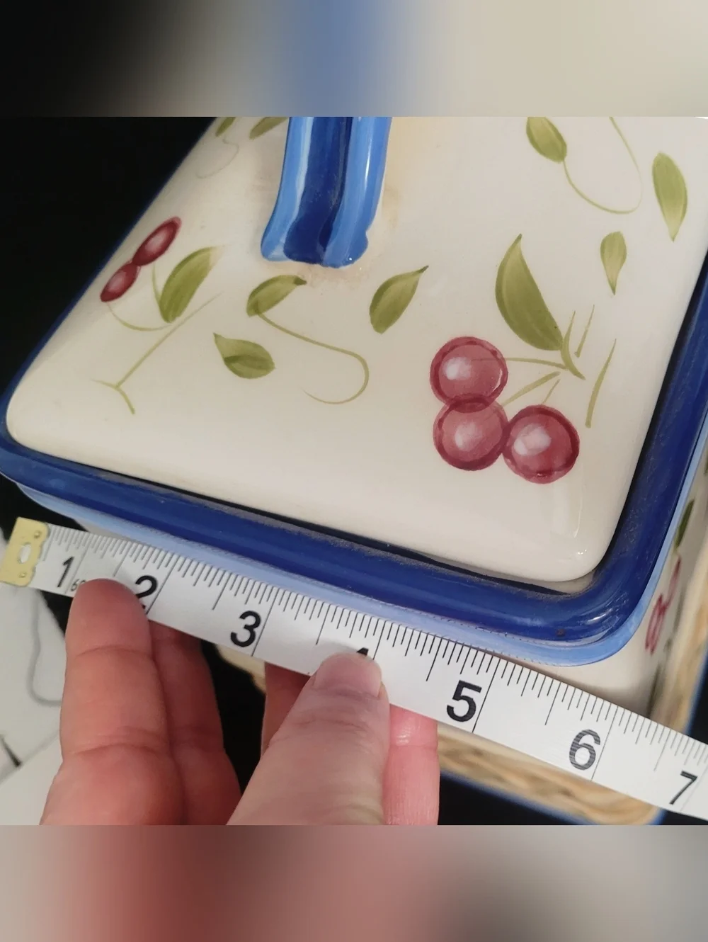 Vintage Insprado Hand Painted Ceramic Cherry Pattern Cookie Jar
